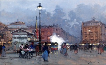  gouache Oil Painting - La Bourse Paris Parisian gouache Eugene Galien Laloue